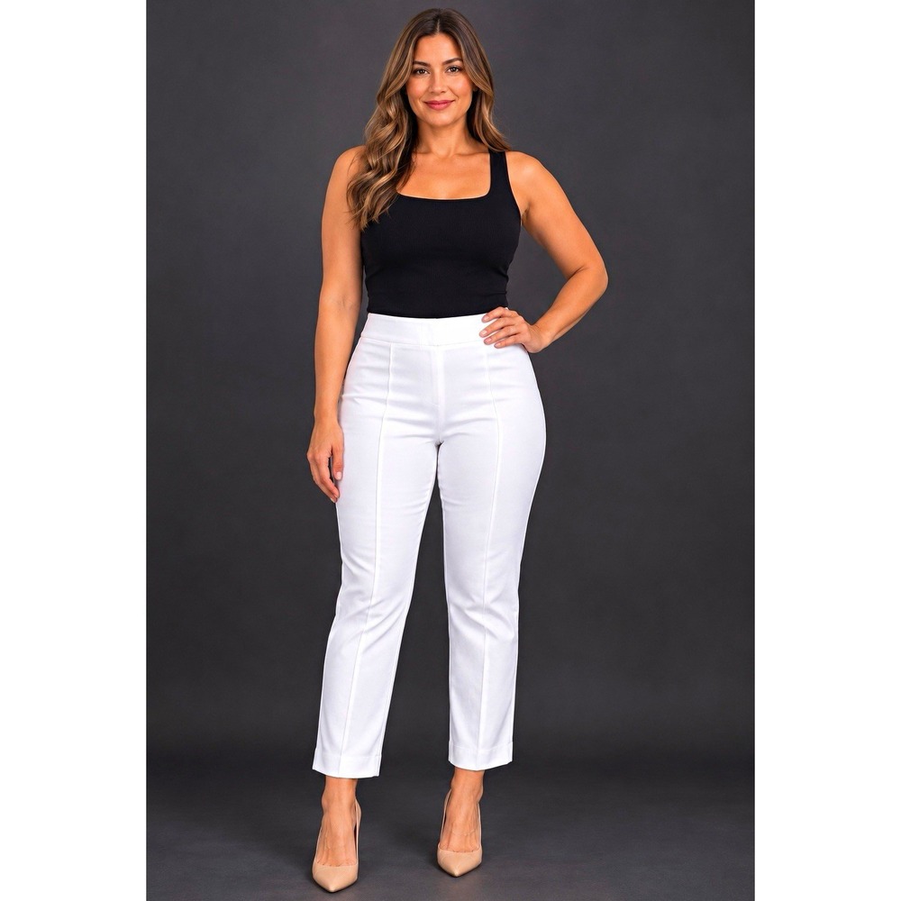 Express High Rise Kick Flare Pull-On Dress Pants White Knit Stretch XL 30"
